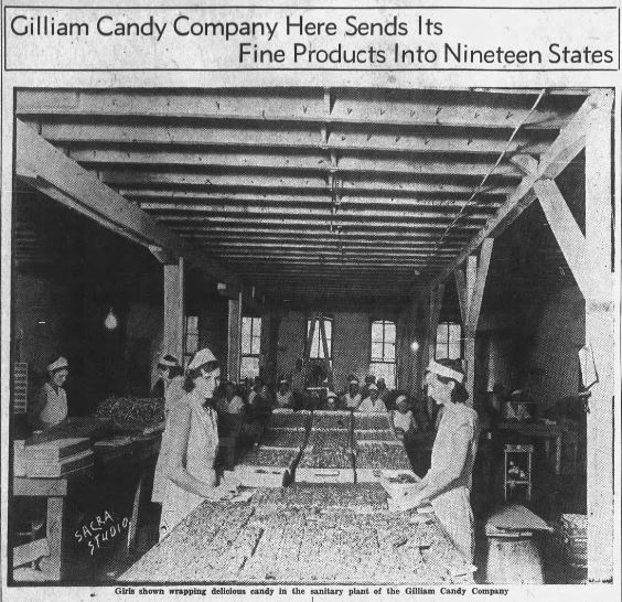 Photograph of candy wrapping at Gilliam Candy from the March 16, 1931, Paducah Sun.