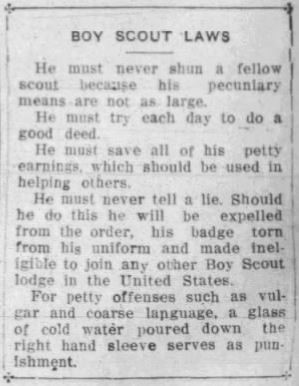 Boy Scout Laws as appeared on the front page of the Friday, March 24, 1911, Paducah News-Democrat.