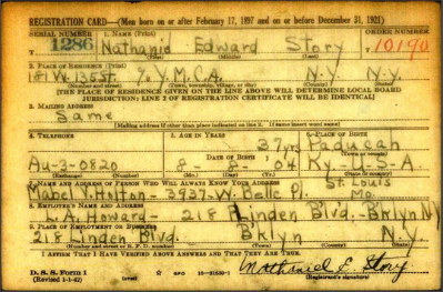 Nat Story's WWII Draft Card courtesy of Ancestry.com. 