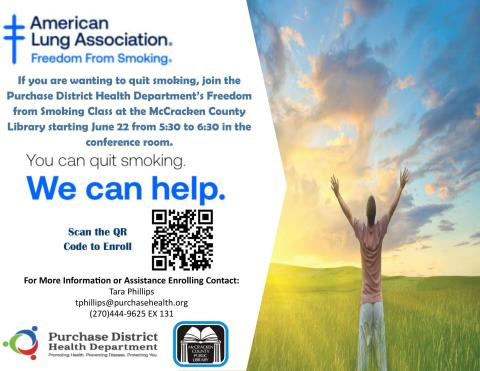 flyer provided by the purchase area health department for smoking cessation classes begining June 22 2023