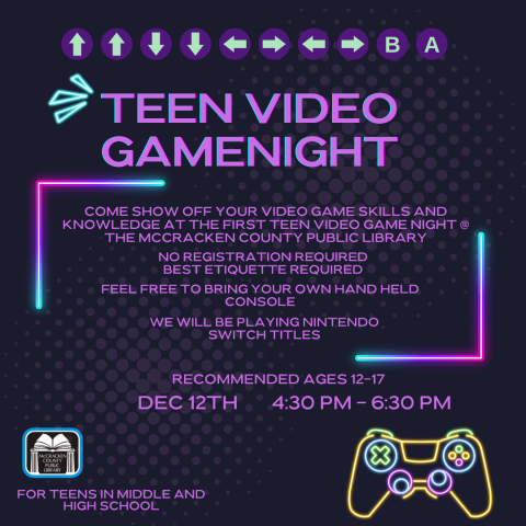 Teen Video Game Night Dec 12