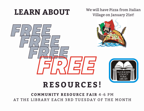 free resources at the resource fair every month, and free pizza from italian village this month!