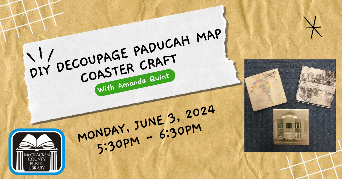 decoupage with old maps. Program is Monday June 3rd at 5:30 pm
