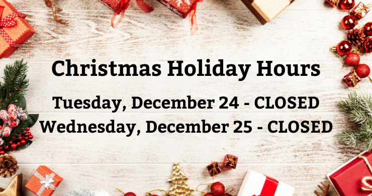 The library will be closed December 24 and 25 for Christmas