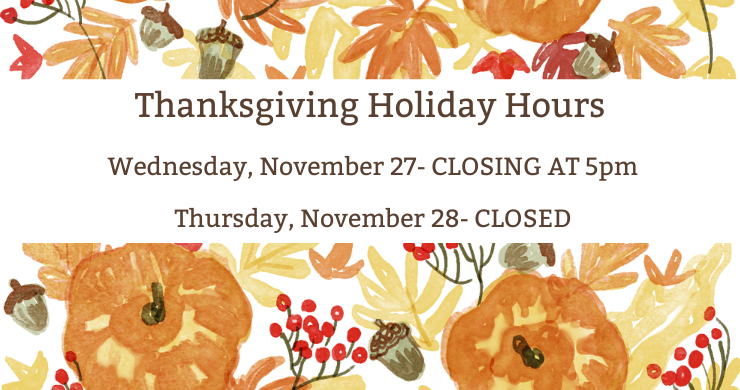 The library will close at 5pm on Wednesday, November 27 and remained closed on Thursday, November 28